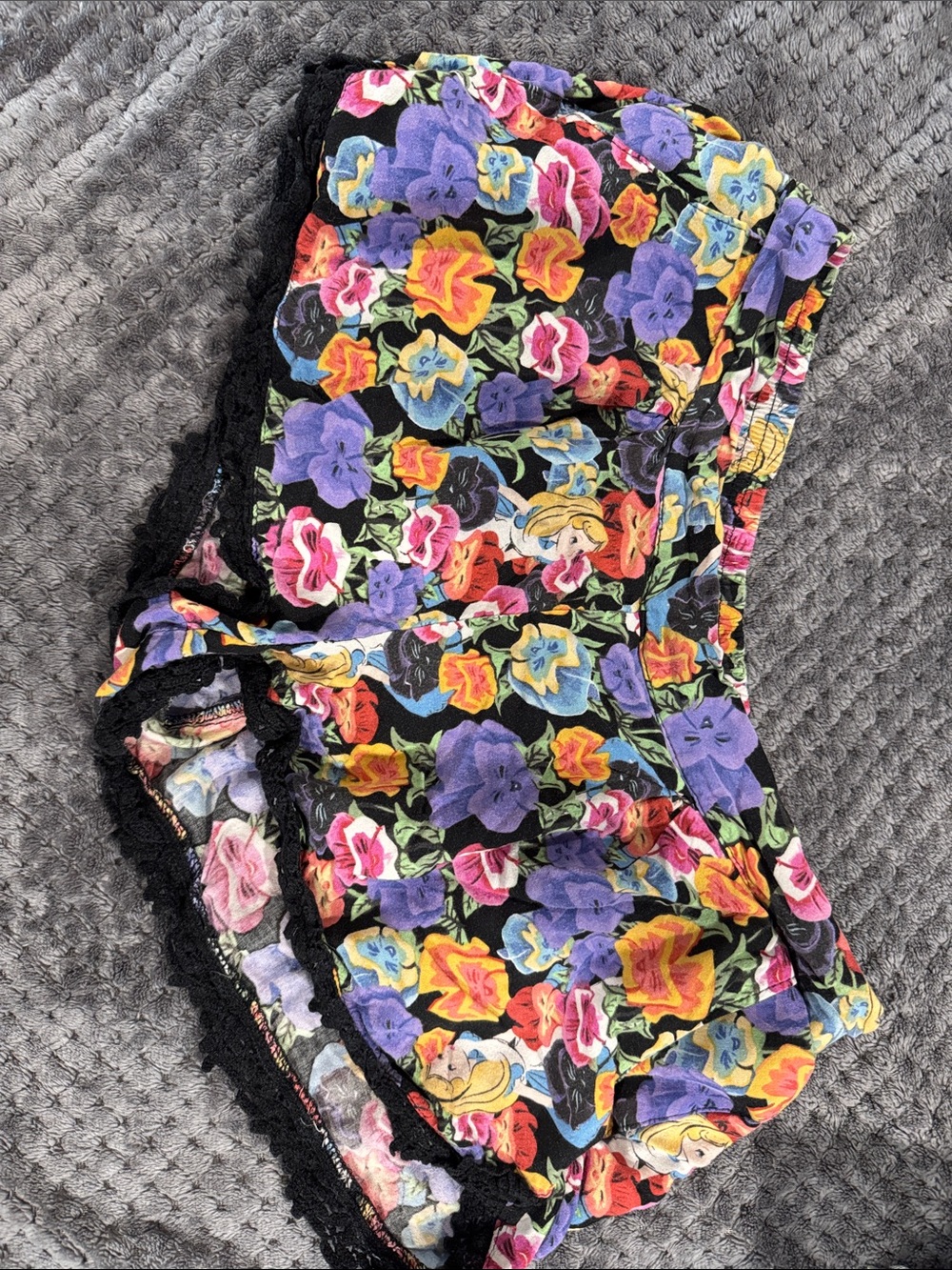 Disney Black Floral Lounge Shorts with Multicolor Pansies